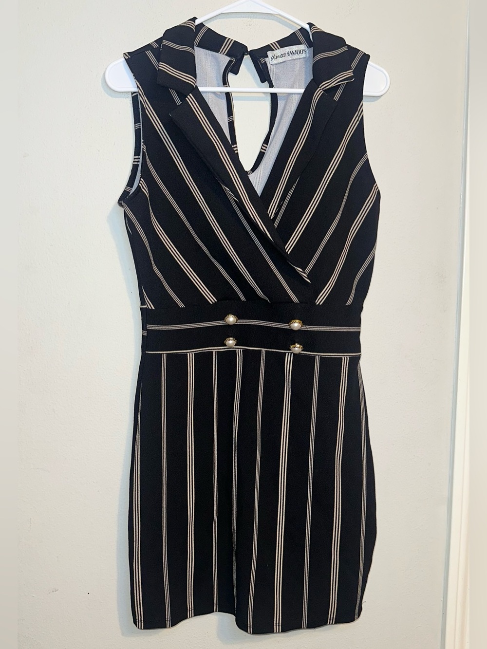Almost Famous Black Striped Dress with Gold Buttons
